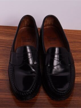 Black leather loafers